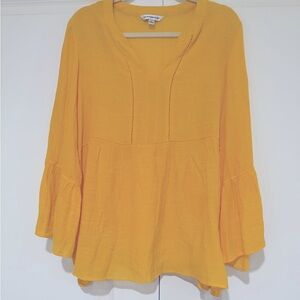 Counterparts Blouse Top Yellow Bell Long Sleeve Hippie Boho Bright szXL.NWOT